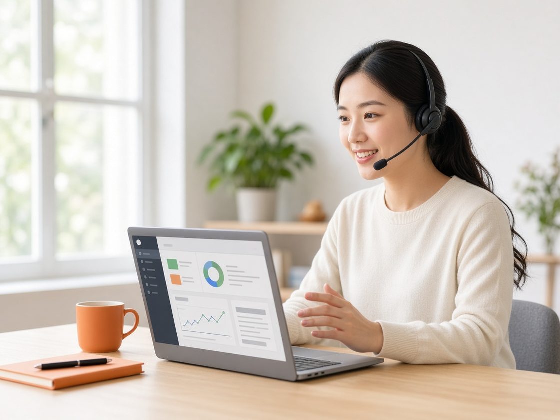 A consultant on a call with a customer